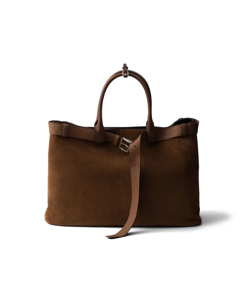 Prada Buckle Tasche Aus Wildleder Mit Gürtel, Herren, Kakaobraun Kakaobraun