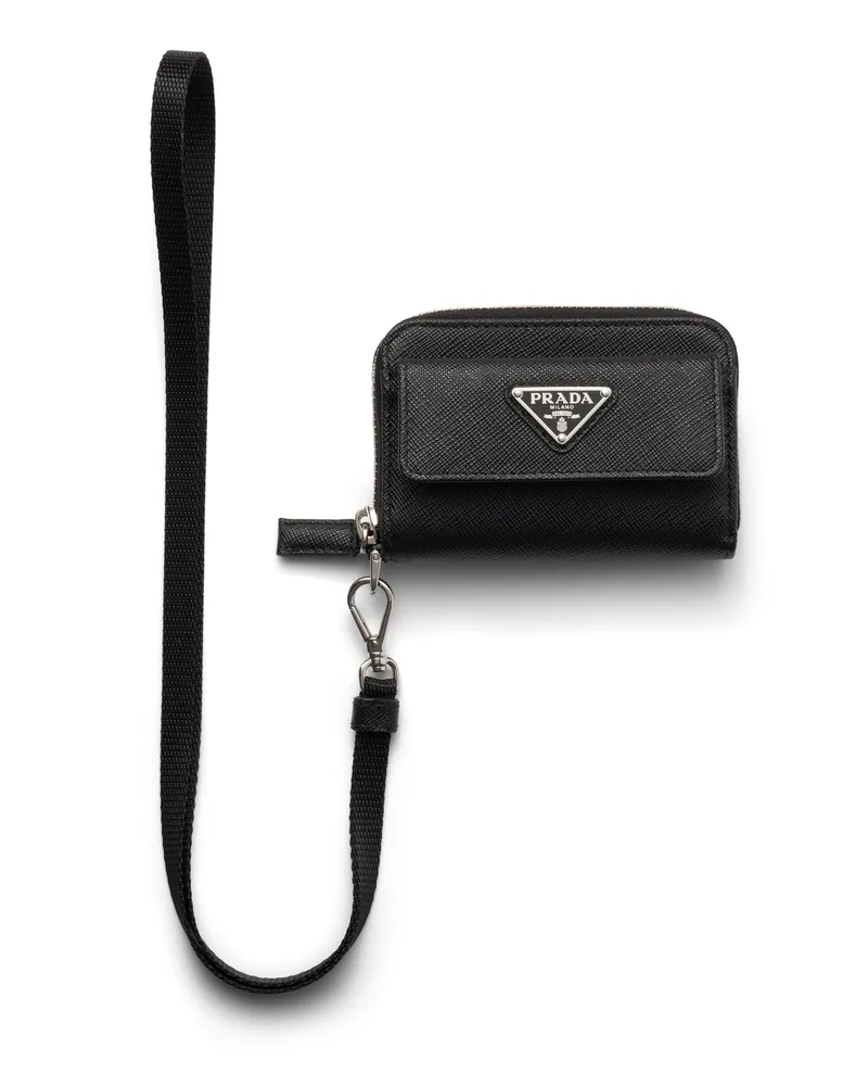 Prada Münzgeldbeutel Aus Saffiano-leder, Herren, Schwarz Schwarz