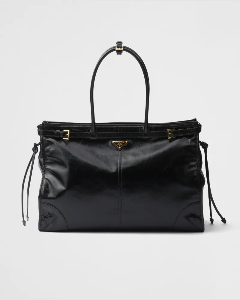 Prada Bonnie Extragroße Handtasche aus Leder Schwarz