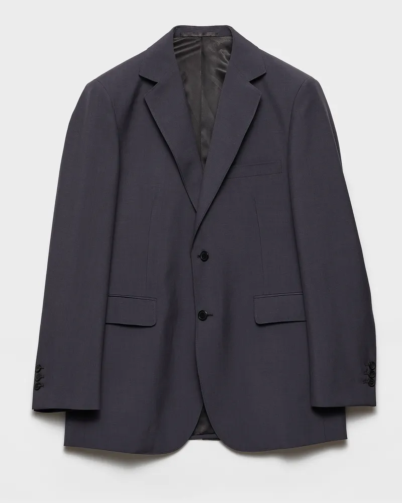 Prada Einreihige Jacke aus Wolle und Mohair Eisengrau