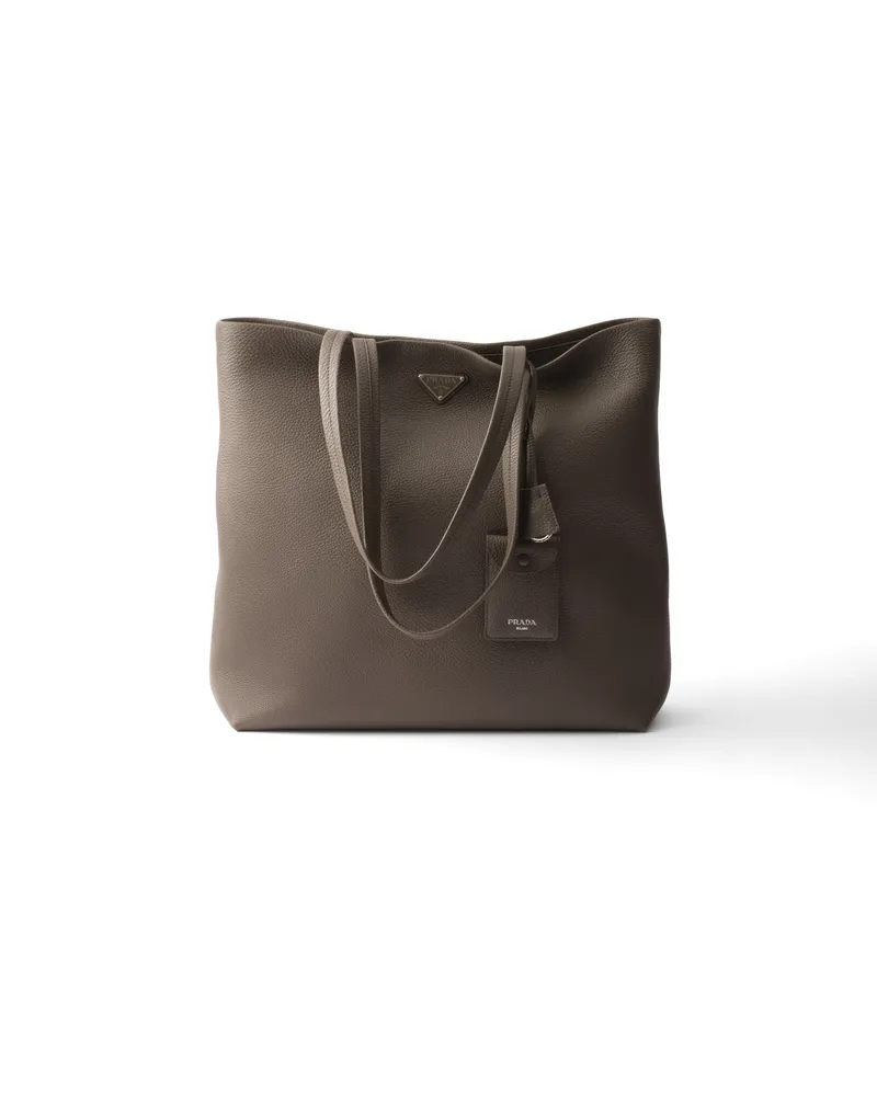 Prada Tote Bag Aus Leder, Herren, Bambusgrau Bambusgrau