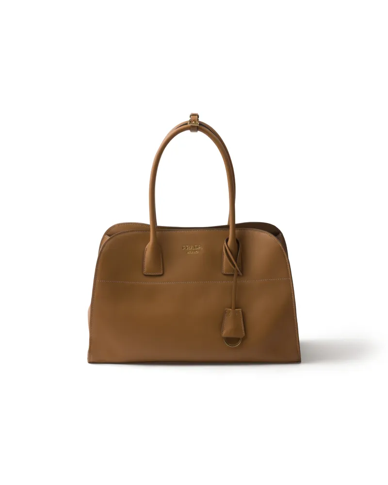 Prada Große Tote Bag Aus Leder, Damen, Karamell Karamell