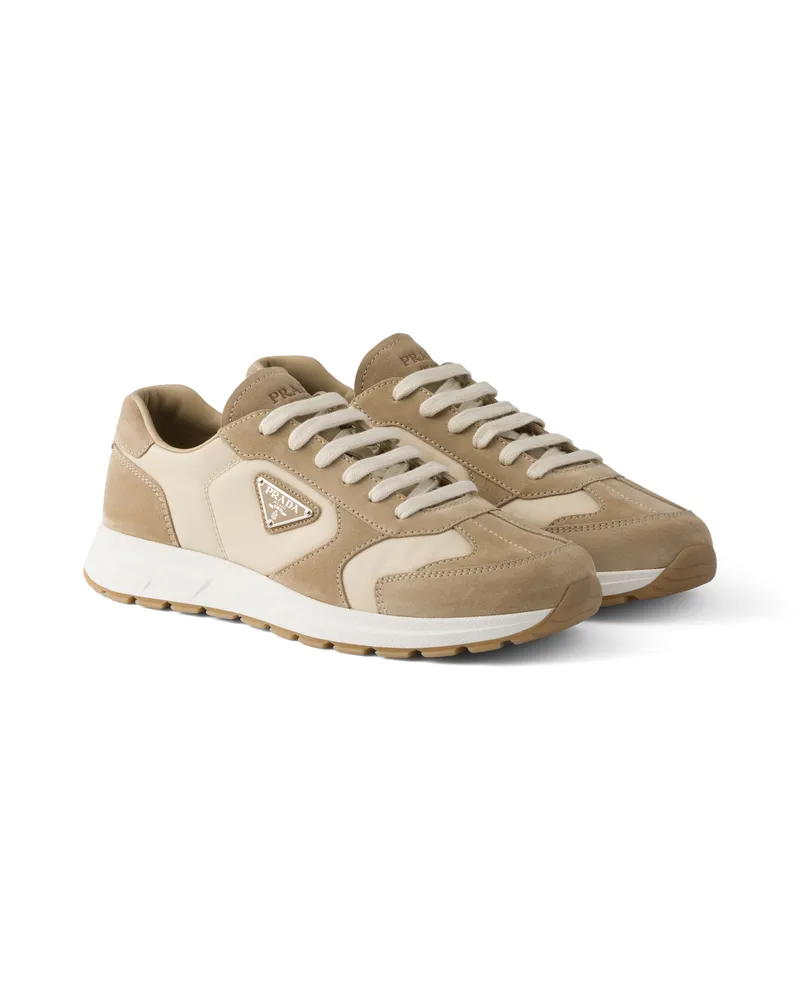 Prada Prax-sneaker Aus Wildleder Und Re-nylon, Herren, Wüste/elfenbein, Größe 10,5 Wüste