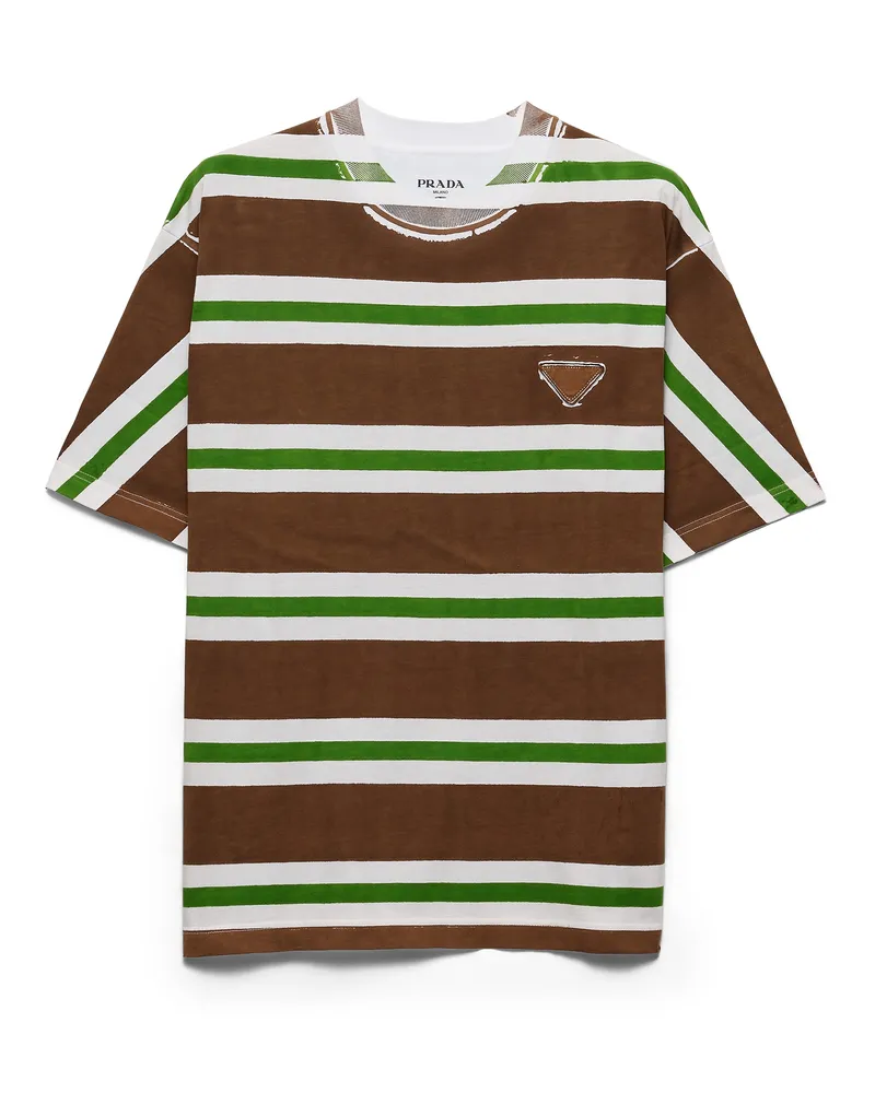 Prada T-shirt Aus Bedruckter Baumwolle, Herren, Kakao/farn, Größe Kakao