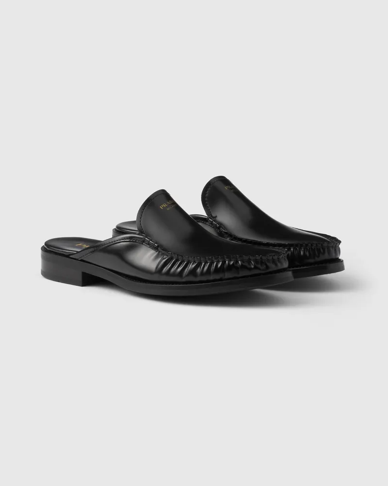 Prada Mules aus gebürstetem Leder Schwarz