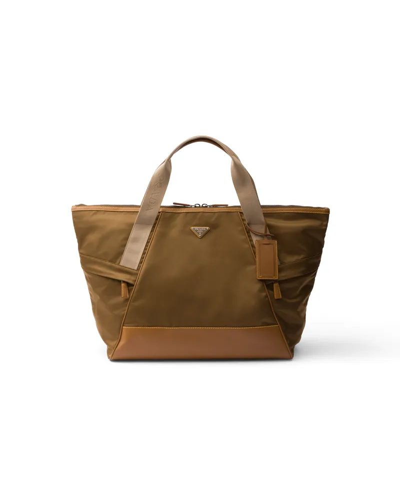 Prada Weekender Aus Re-nylon Und Leder, , Korkbeige Korkbeige