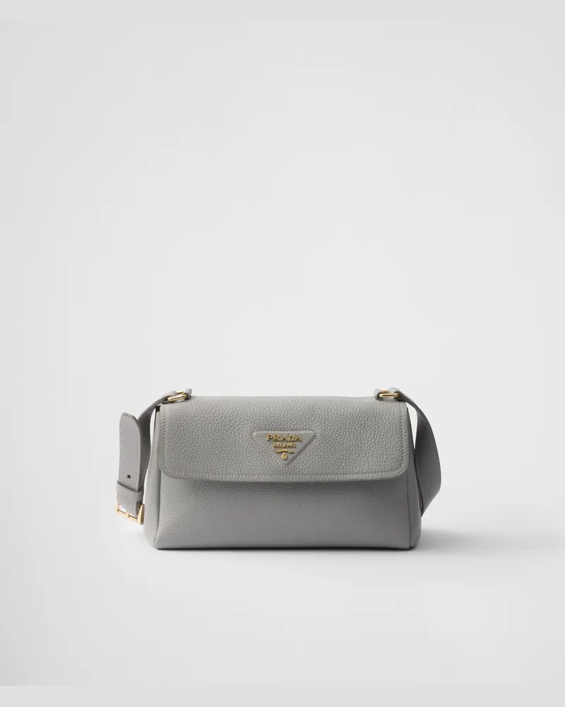 Prada Kleine Schultertasche aus Leder Granitgrau