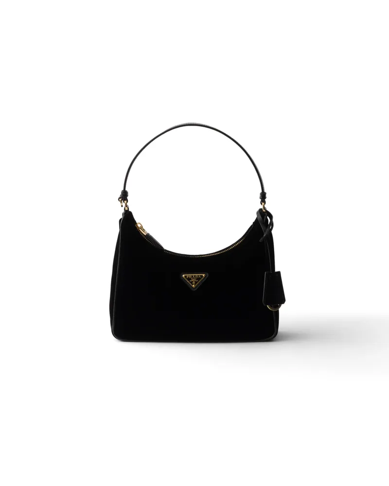 Prada Re-edition 2005 Mini Bag Aus Samt Und Saffiano-leder, Damen, Schwarz Schwarz