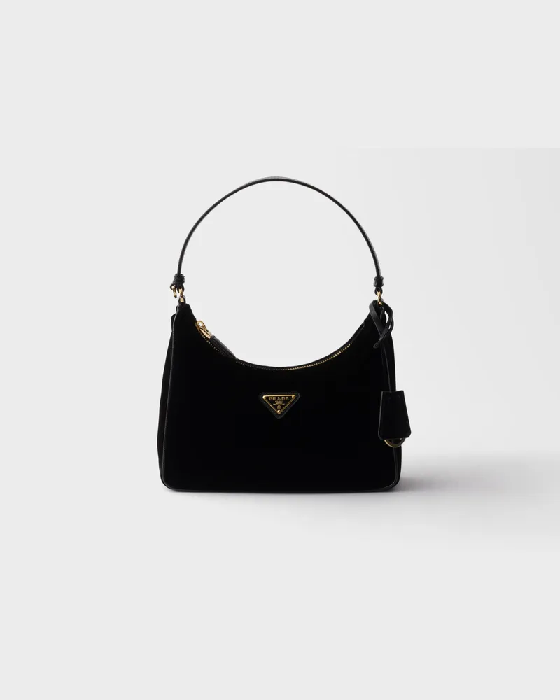 Prada Re-Edition 2005 Mini Bag aus Samt und Saffiano-Leder Schwarz