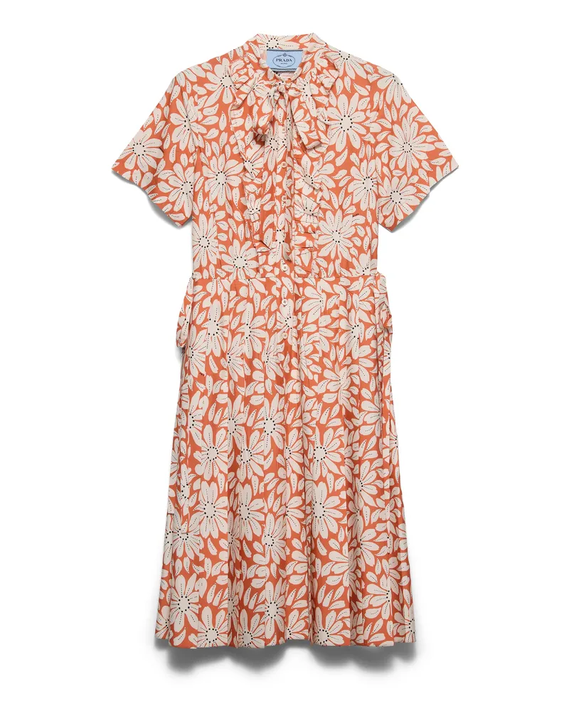 Prada Bedrucktes Kleid Aus Falten-pongé, Damen, Kupfer, Größe Kupfer