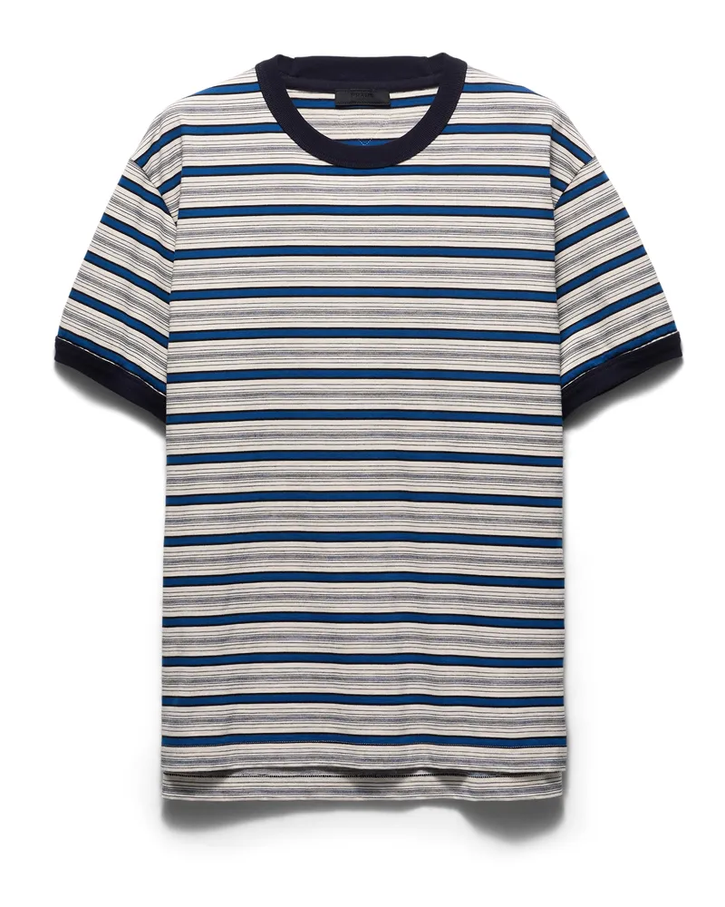 Prada Gestreiftes T-shirt Aus Baumwolle, Herren, Elfenbein/uniform, Größe Elfenbein