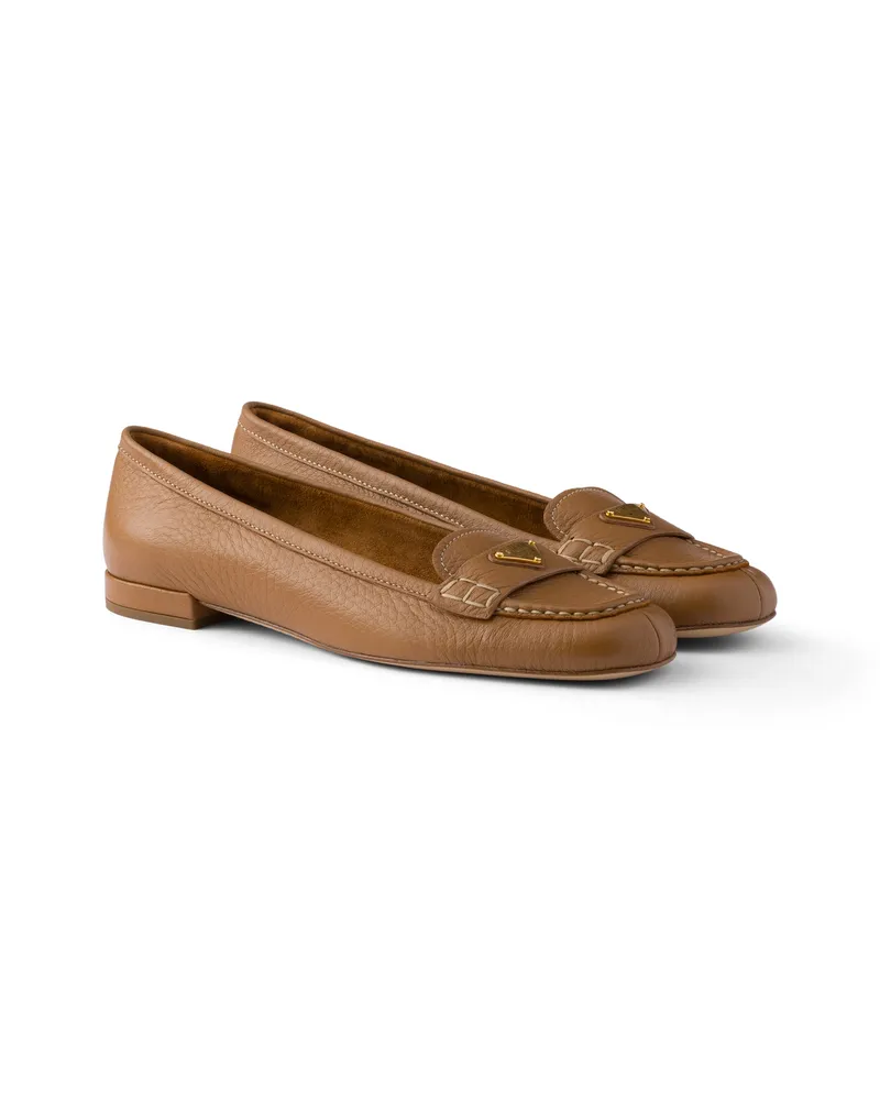 Prada Loafer Aus Leder, Damen, Karamell, Größe Karamell