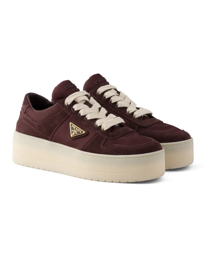 Prada Downtown Sneaker Aus Re-nylon Und Wildleder, Damen, Burgunderrot, Größe Burgunderrot