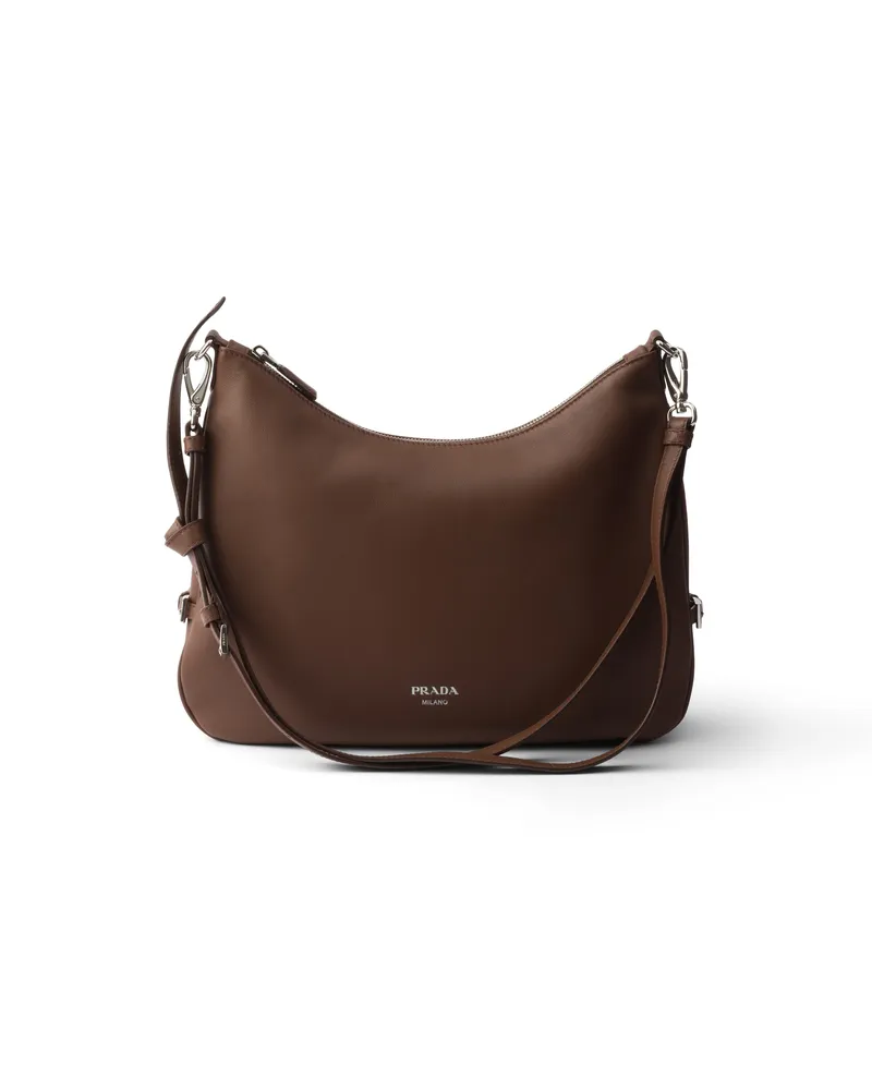Prada Fold Große Schultertasche Aus Leder, Damen, Palisander Palisander