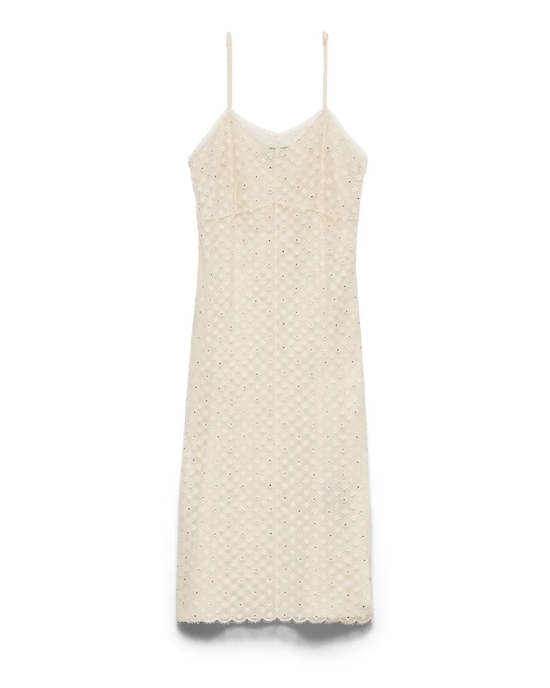 Prada Besticktes Kleid Aus Spitze, Damen, Natur, Größe Natur