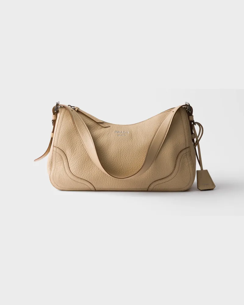 Prada Große  Aimée Schultertasche aus Leder Sandbeige