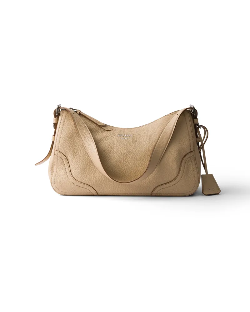 Prada Große  Aimée Schultertasche Aus Leder, Damen, Sandbeige Sandbeige