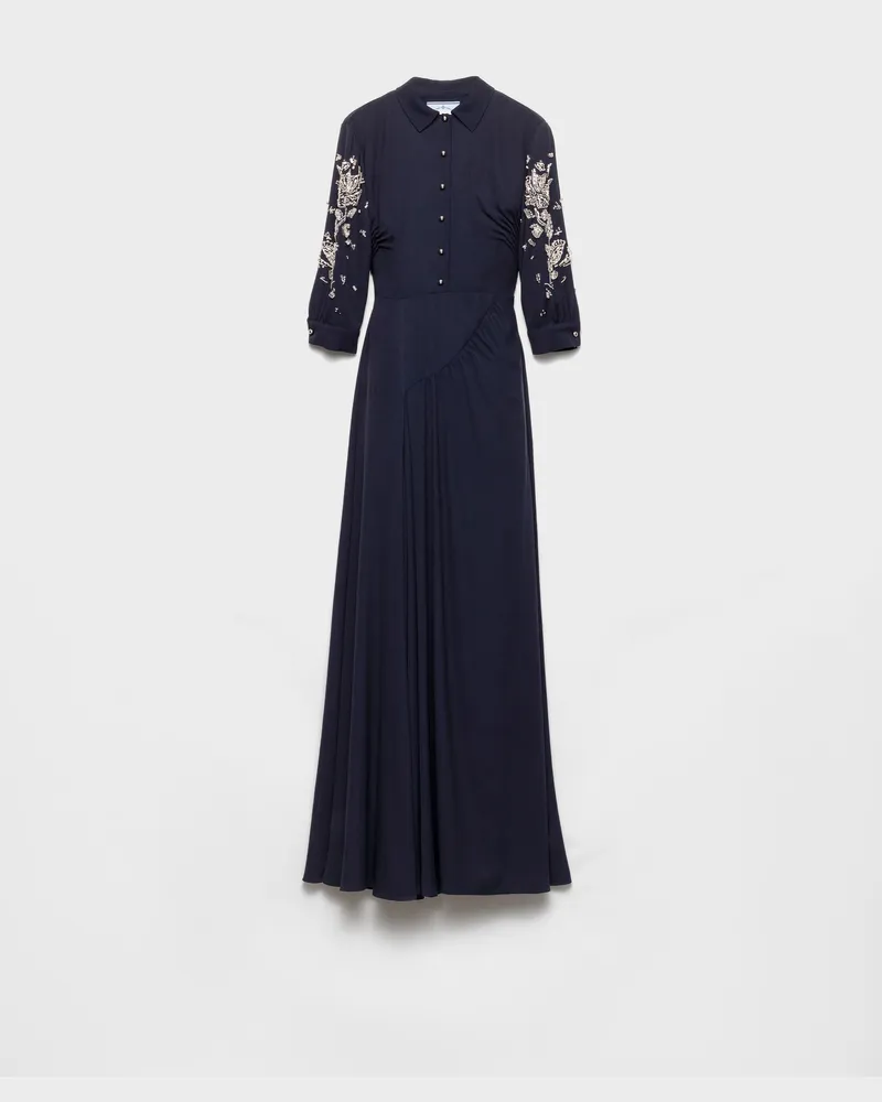 Prada Langes besticktes Kleid aus Sablé Blau