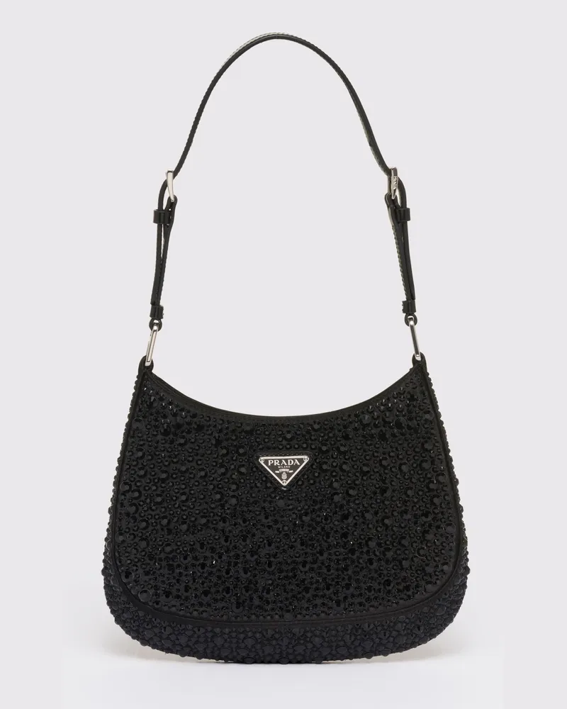 Prada Cleo Tasche aus Satin mit Kristallen Schwarz
