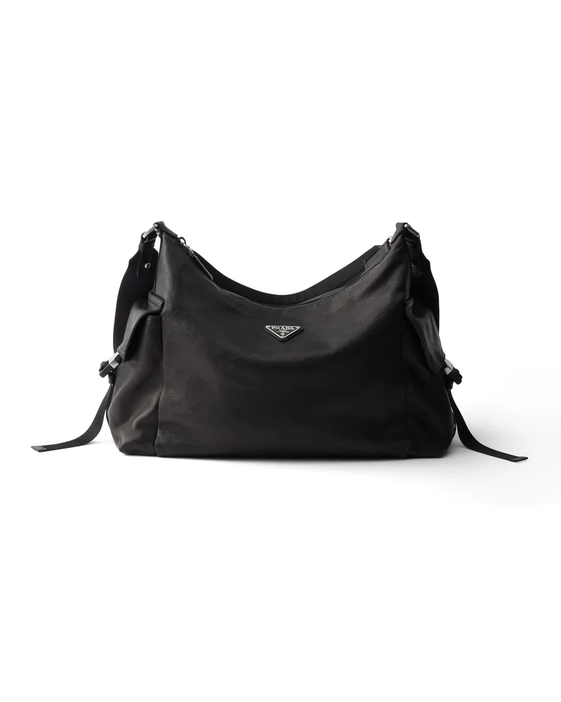 Prada Schultertasche Aus Leder Explore, Herren, Schwarz Schwarz