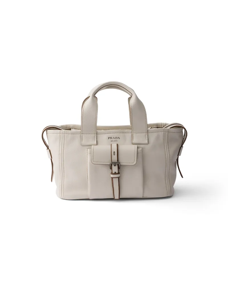 Prada Route Tote Bag Aus Leder, Damen, Kalkweiss Kalkweiss