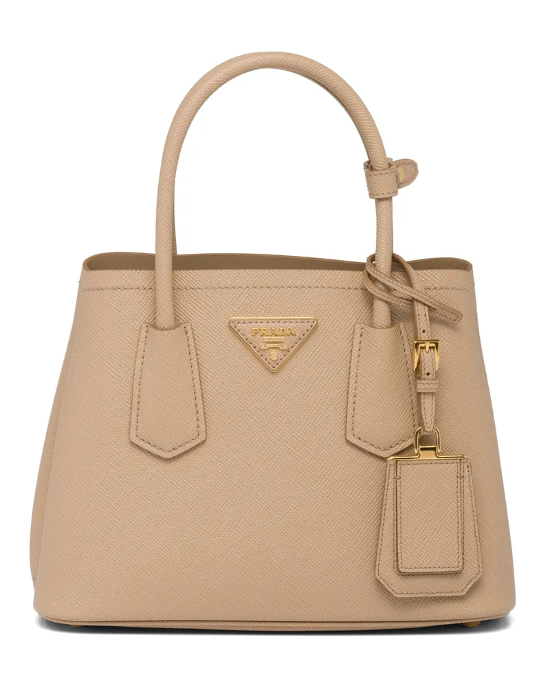 Prada Kleine  Double Tasche Aus Saffiano-leder, Damen, Sandbeige Sandbeige