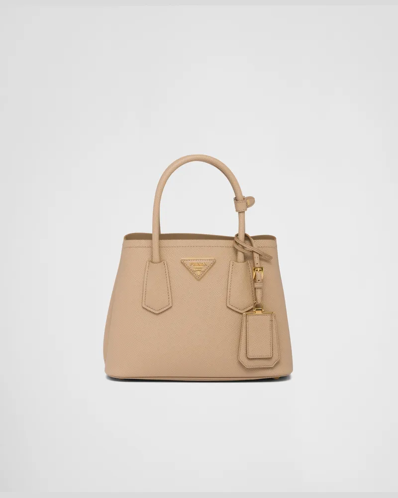 Prada Kleine  Double Tasche aus Saffiano-Leder Sandbeige