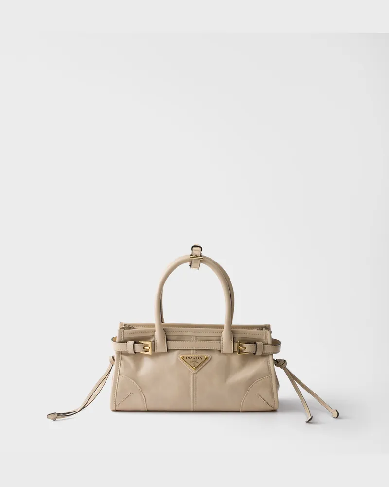 Prada Bonnie Mini-Handtasche aus Leder Travertin