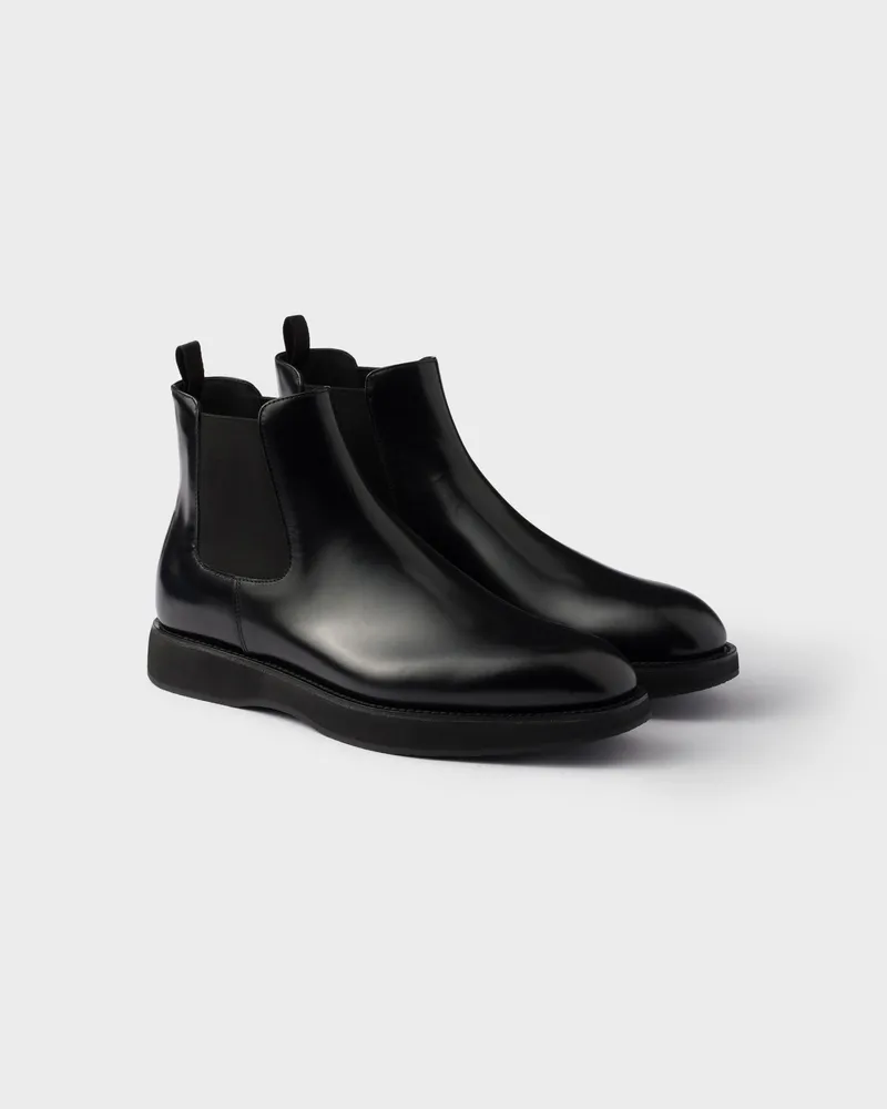 Prada Chelsea Boots aus gebürstetem Leder Schwarz