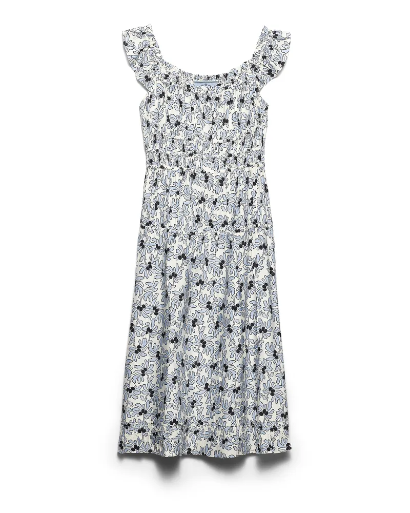 Prada Pongé-kleid Mit Blumenmuster , Damen, Hellblau, Größe Hellblau