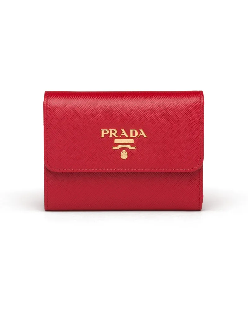 Prada Portemonnaie Aus Saffiano-leder, Damen, Feuerrot Feuerrot