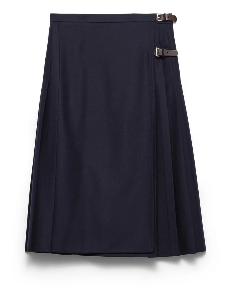 Prada Re-wool Midi Skirt, Damen, Blau, Größe Blau
