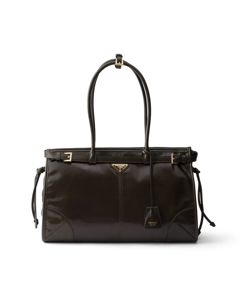 Prada Große  Bonnie Handtasche Aus Leder, Damen, Waldgrün Waldgrün