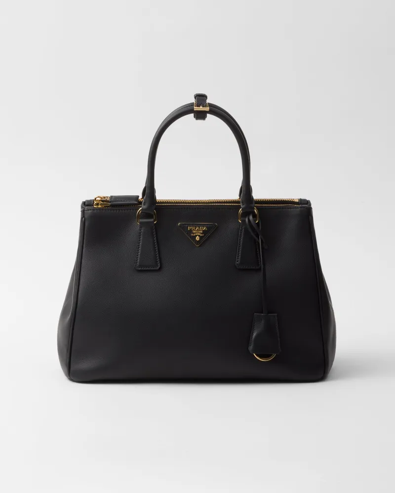 Prada Große  Galleria Tasche Aus Leder, Damen, Schwarz Schwarz