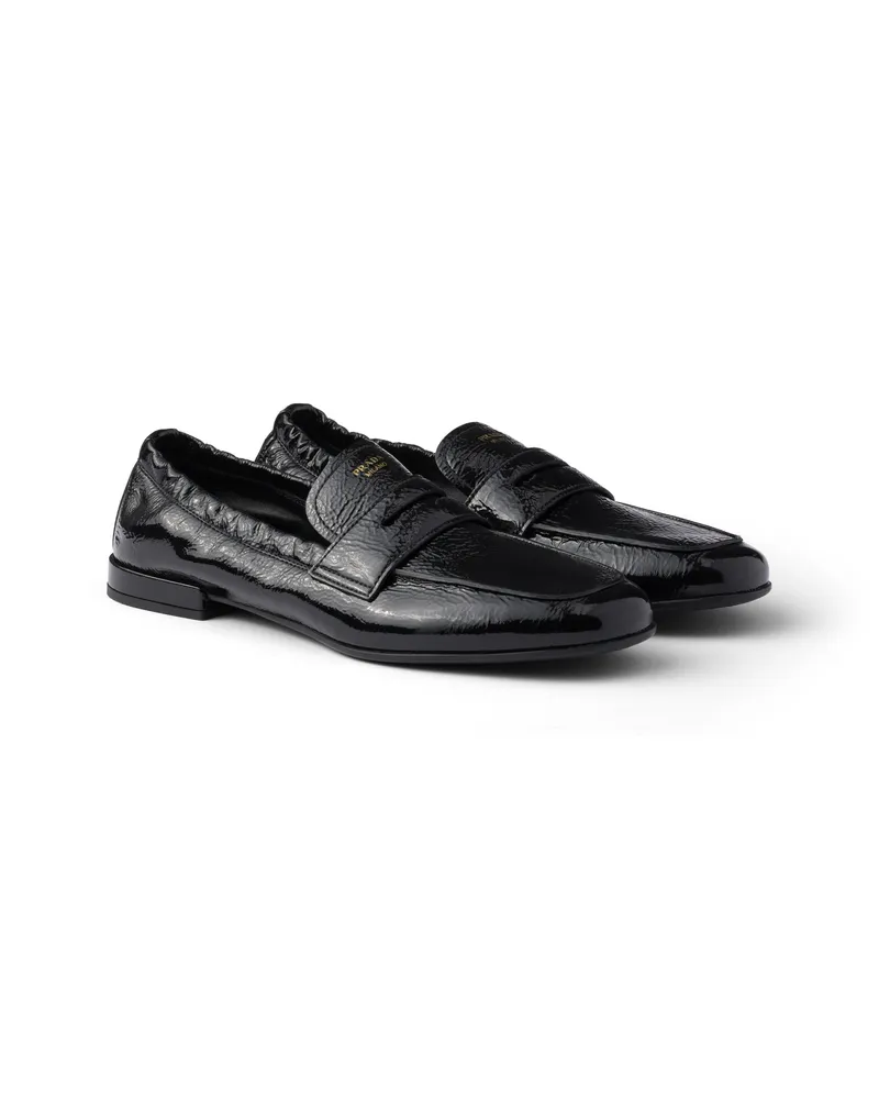 Prada Loafer Aus Lackleder Mit Shuffle-effekt, Damen, Schwarz, Größe Schwarz