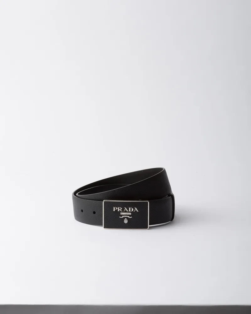 Prada Gürtel Aus Saffiano-leder, Herren, Schwarz, Größe Schwarz