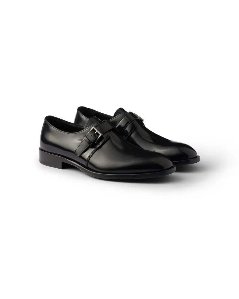 Prada Derby-schuhe Aus Gebürstetem Leder Mit Schnalle, Herren, Schwarz, Größe 10,5 Schwarz