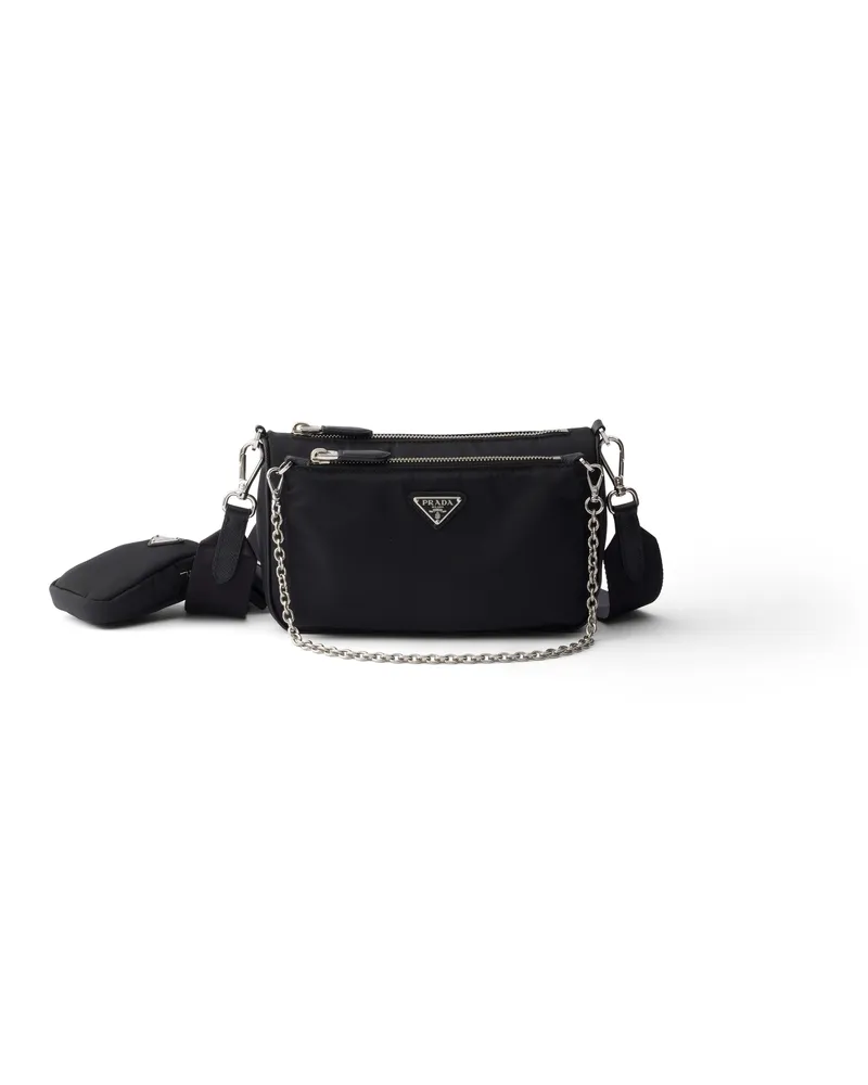 Prada Mini-schultertasche Aus Re-nylon Und Saffiano-leder, Damen, Schwarz Schwarz