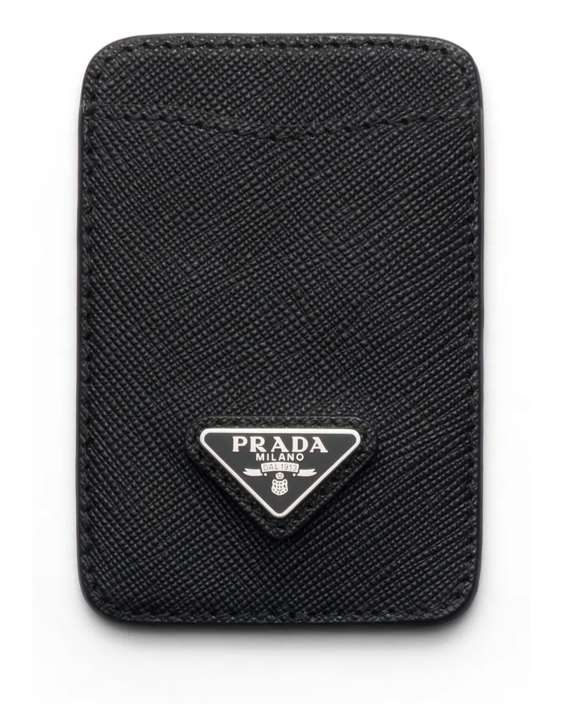 Prada Kartenetui Aus Saffiano-leder, Damen, Schwarz Schwarz