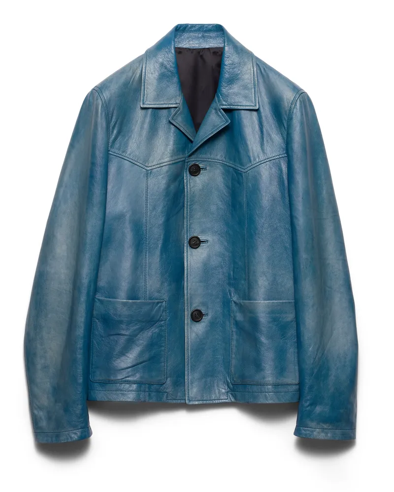 Prada Jacke Aus Nappa-leder, Herren, Fliegerblau, Größe Fliegerblau