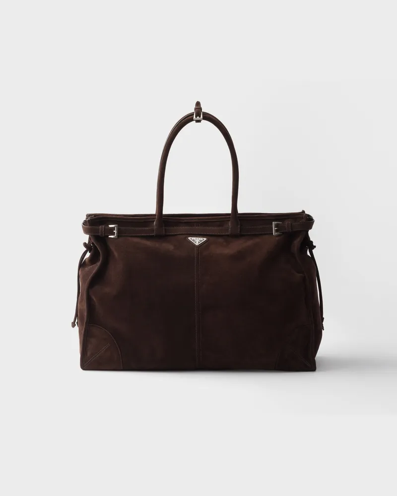 Prada Bonnie Tote Bag aus Wildleder Dunkelbraun