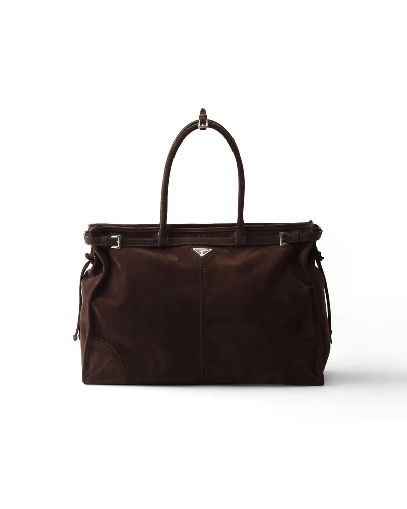 Prada Bonnie Tote Bag Aus Wildleder, Herren, Dunkelbraun Dunkelbraun