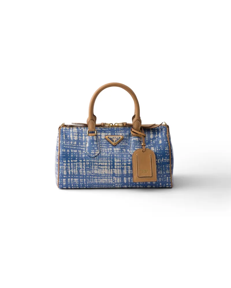 Prada Kleine Henkeltasche Aus Leinenmischgewebe Und Leder, Damen, Saphirblau Saphirblau