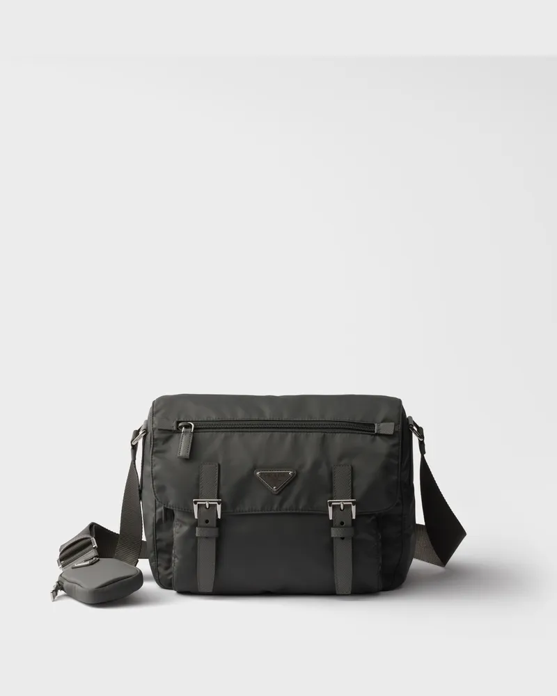 Prada Schultertasche aus Re-Nylon Quecksilbergrau