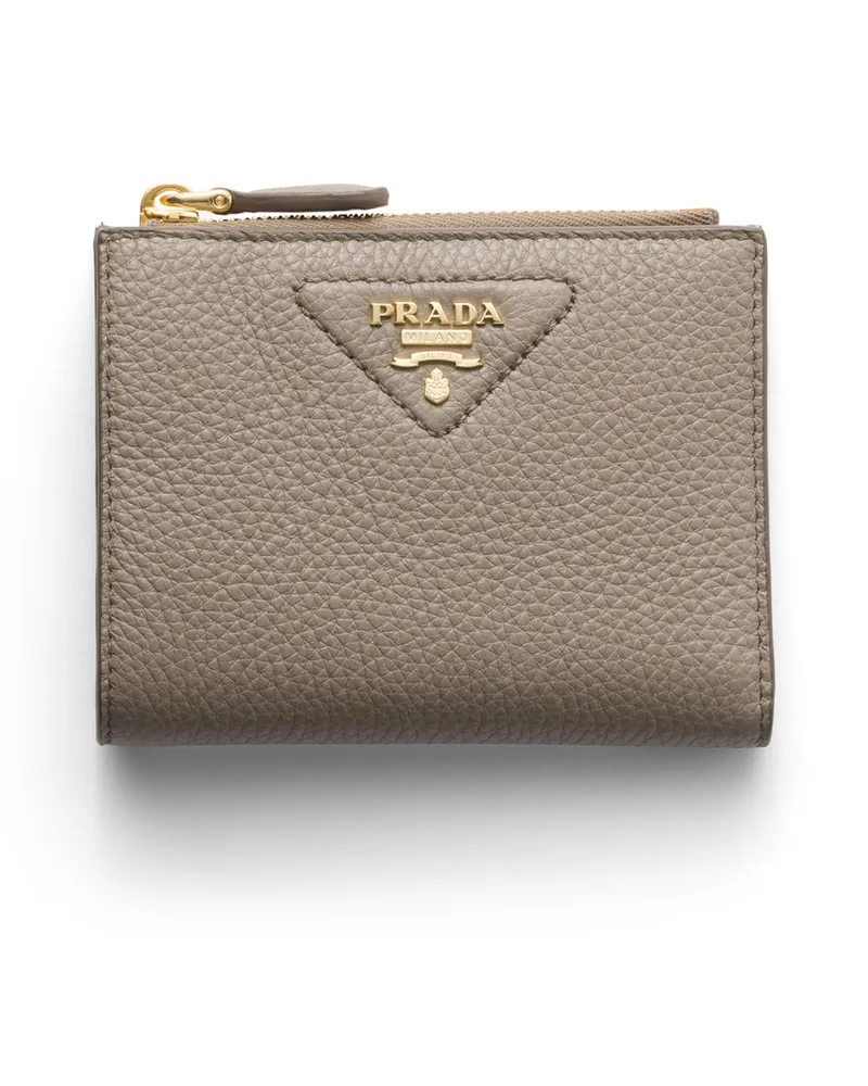Prada Kleine Geldbörse Aus Leder, Damen, Lehmgrau Lehmgrau