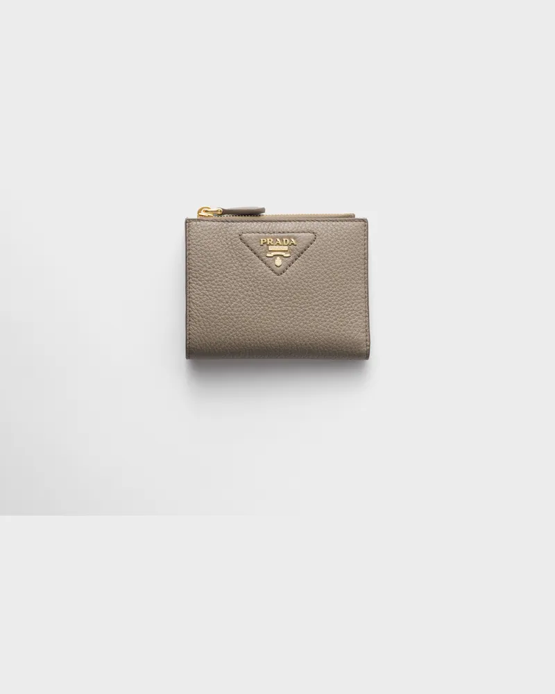 Prada Kleine Geldbörse aus Leder Lehmgrau