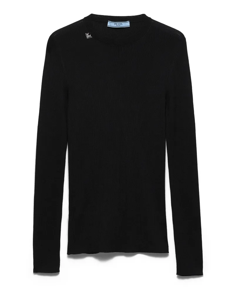 Prada Rundhalspullover Aus Wolle, Damen, Schwarz, Größe Schwarz