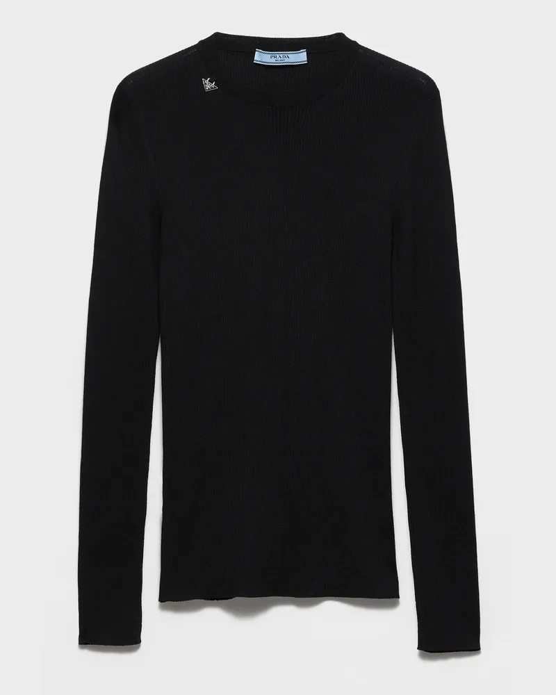 Prada Rundhalspullover aus Wolle Schwarz