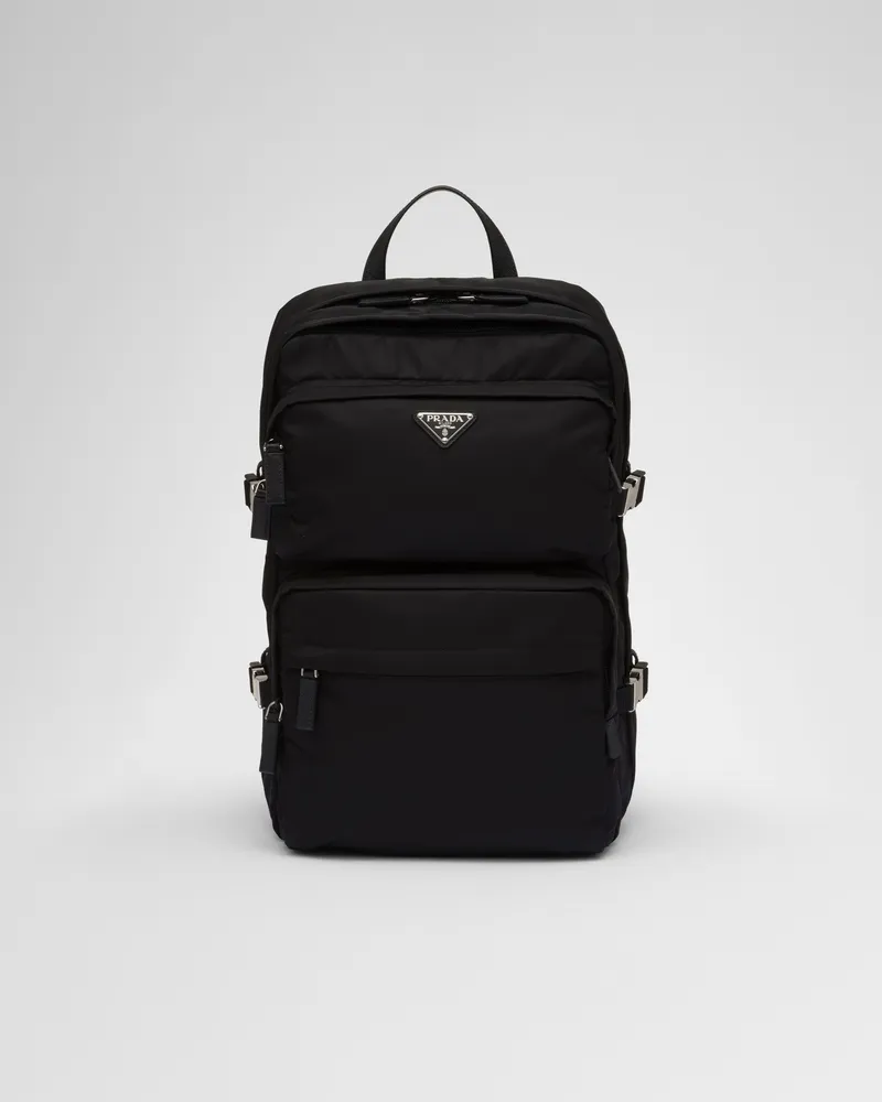 Prada Rucksack aus Re-Nylon und Saffiano-Leder Schwarz