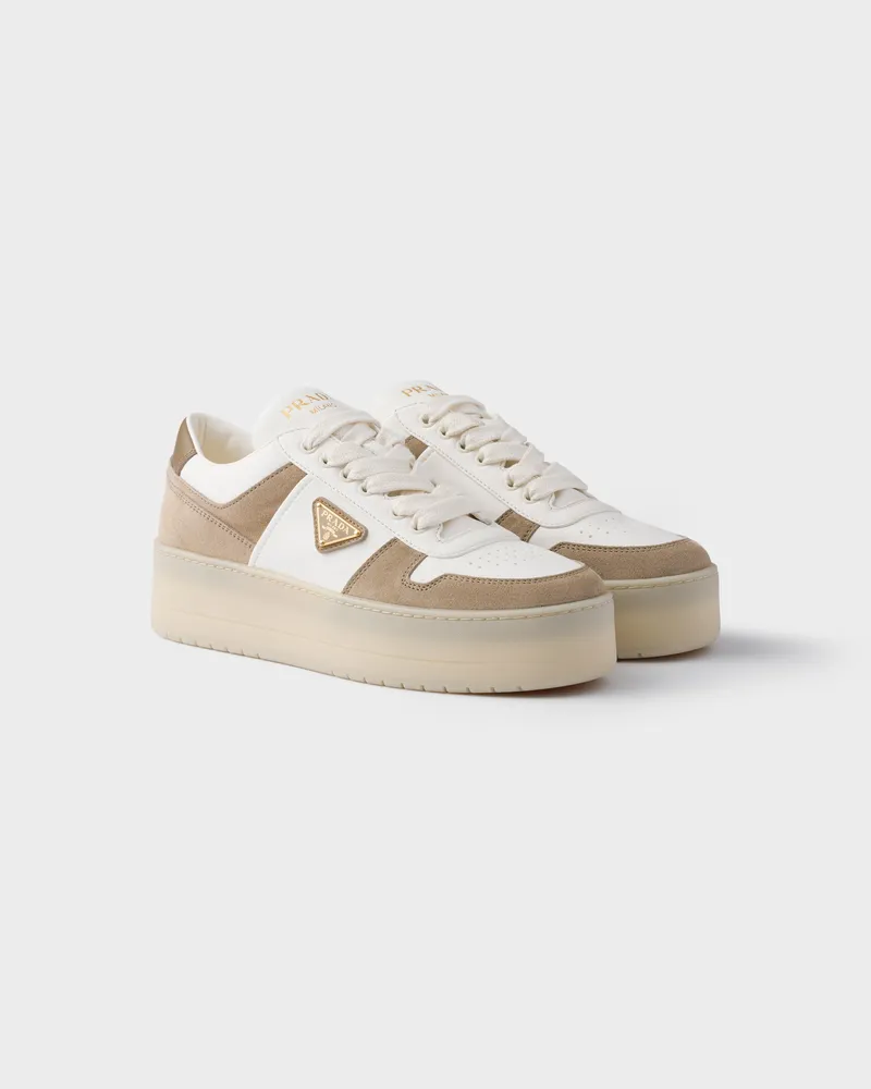 Prada Downtown Bold Sneaker aus Nappa-Leder und Wildleder Wüstenbeige